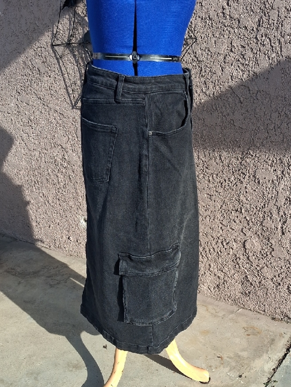 Black Womans Cargo Denim Skirt with Utility Pockets - Picture 7 of 7